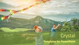  Presentation with launch - Amazing slide set having happiness father and son launch a kite to blue sky on the field in summer sunny day backdrop and a tawny brown colored foreground