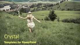  Presentation with happiness - Colorful PPT theme enhanced with happiness-female-in-hat backdrop and a  colored foreground