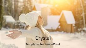  Presentation with villa - Colorful slides enhanced with happiness female near the winter villa in leisure time backdrop and a lemonade colored foreground