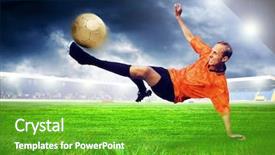  Presentation with football blue - PPT theme having happiness football player after goal background and a shamrock green colored foreground