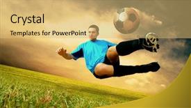  Presentation with football field - Presentation theme featuring happiness football player on field background and a yellow colored foreground