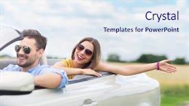  Presentation with driving safely - Amazing PPT theme having happiness free - happy couple driving in convertible backdrop and a sky blue colored foreground