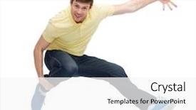 Presentation with movement - Beautiful PPT theme featuring happiness freedom movement and people concept - smiling young man jumping in air backdrop and a white colored foreground