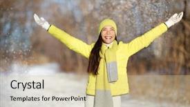  Presentation with winter forest - Cool new slides with happiness freedom woman with arms backdrop and a soft green colored foreground