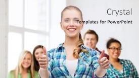  Presentation with casual young people - Presentation theme enhanced with winner pose team teamwork - happiness gesutre and people concept background and a white colored foreground