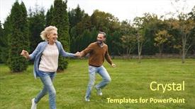  Presentation with holding hands - Slide deck consisting of happiness health - cheerful mature couple holding hands background and a tawny brown colored foreground