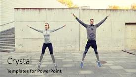  Presentation with woman sport - Slide deck having happiness health - fitness sport people exercising background and a light gray colored foreground