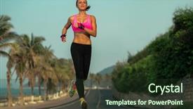  Presentation with woman sport - Slide deck consisting of happiness health - runner woman running on beach background and a  colored foreground
