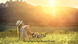  Presentation with green mountains - Cool new PPT theme with happiness mother and son seating backdrop and a yellow colored foreground