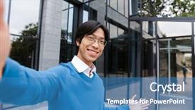  Presentation with asian foods - Colorful theme enhanced with happiness publicit - confident smiling asian businessman taking backdrop and a teal colored foreground