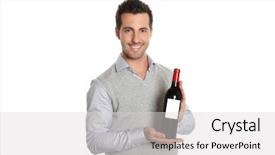  Presentation with bottling wine - Theme enhanced with happiness publicit - happy winegrower showing wine bottle background and a light gray colored foreground