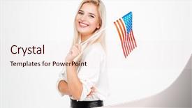  Presentation with america flag - Slide deck featuring happiness publicit - portrait of happy young businesswoman background and a sky blue colored foreground