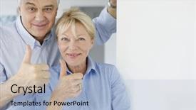 Presentation with senior couple - Theme with happiness publicit - senior couple showing thumbs up background and a light blue colored foreground