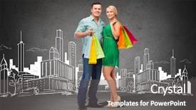  Presentation with happiness - Beautiful slide deck featuring happiness shopping and couple concept - smiling couple with shopping bags backdrop and a gray colored foreground