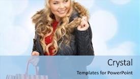  Presentation with blue lights - Audience pleasing PPT theme consisting of happiness winter holidays christmas and people concept - smiling young woman in winter clothes with shopping bags over blue lights background backdrop and a light blue colored foreground
