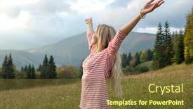  Presentation with happiness - Colorful PPT layouts enhanced with happiness-woman-stay-outdoor-under backdrop and a tawny brown colored foreground