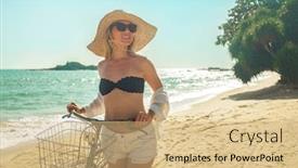  Presentation with rides - Beautiful presentation theme featuring happiness-woman-traveler backdrop and a coral colored foreground