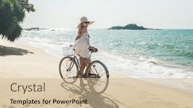  Presentation with rides - Cool new slide set with happiness-woman-traveler backdrop and a soft green colored foreground