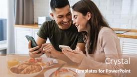  Presentation with breakfast - Slide deck having happpy-young-attractive-couple-using background and a coral colored foreground