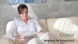  Presentation with living room - Beautiful presentation featuring happpy-young-woman-reading-magazina backdrop and a mint green colored foreground