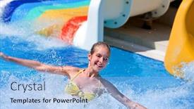  Presentation with summer holiday - Theme having tenage - happt teen girl on water background and a light blue colored foreground