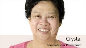  Presentation with senior asian - Presentation theme having happy 60s senior asian woman background and a coral colored foreground