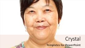  Presentation with senior asian - Theme with happy 60s senior asian woman background and a coral colored foreground