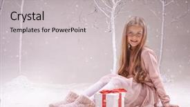  Presentation with adolescent - Theme having happy adolescent girl with giftbox looking at camera while sitting in forest of wonders background and a light gray colored foreground