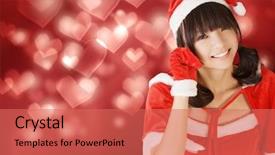  Presentation with girl christmas - Presentation design consisting of happy adorable christmas girl of asian closeup portrait background and a coral colored foreground