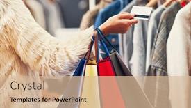  Presentation with boutique - Theme enhanced with happy adult woman shopping for clothes in boutique background and a lemonade colored foreground