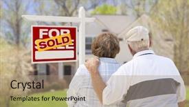  Presentation with active seniors senior couple - Audience pleasing slides consisting of happy affectionate senior couple hugging backdrop and a coral colored foreground