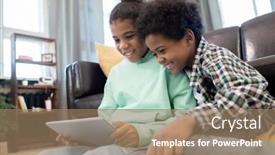  Presentation with living room - Cool new slide set with happy-affectionate-siblings-sitting backdrop and a coral colored foreground