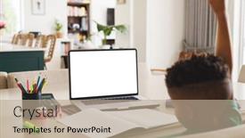  Presentation with happy life - PPT theme featuring happy-african-american-boy-sitting background and a coral colored foreground