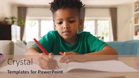  Presentation with happy life - Presentation consisting of happy-african-american-boy-sitting background and a coral colored foreground