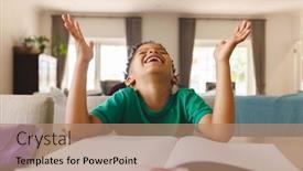  Presentation with happy life - PPT theme featuring happy-african-american-boy-sitting background and a coral colored foreground