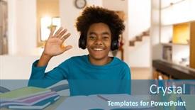  Presentation with happy life - Theme enhanced with happy-african-american-boy-sitting background and a ocean colored foreground