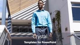  Presentation with african american business - Slides consisting of happy-african-american-businessowman-walking background and a tawny brown colored foreground