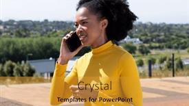  Presentation with african american business - Presentation theme with happy-african-american-businesswoman-walking background and a gold colored foreground