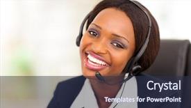  Presentation with call center - PPT theme with happy african american call center background and a tawny brown colored foreground