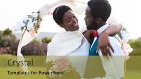  Presentation with friendship day - PPT theme with happy-african-american-couple-embracing background and a gold colored foreground
