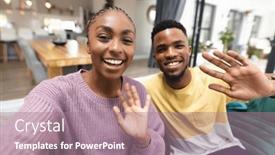  Presentation with living life - Presentation theme enhanced with happy-african-american-couple-sitting background and a coral colored foreground