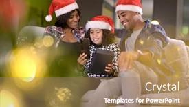  Presentation with christmas presents - PPT theme with happy-african-american-family-celebrating background and a coral colored foreground