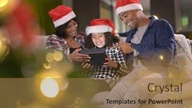  Presentation with christmas presents - Slide set with happy-african-american-family-celebrating background and a coral colored foreground