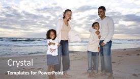  Presentation with african american children - Presentation theme having happy african-american family with two children hugging on beach background and a gray colored foreground
