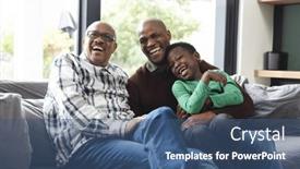  Presentation with african american - PPT theme having happy-african-american-father-son and a ocean colored foreground