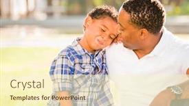  Presentation with father - Amazing PPT theme having happy-african-american-father backdrop and a cream colored foreground