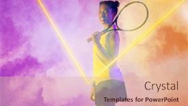  Presentation with triangle - Slide set featuring happy-african-american-female-player background and a  colored foreground