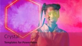  Presentation with hexagon - Presentation enhanced with happy-african-american-female-player background and a red colored foreground