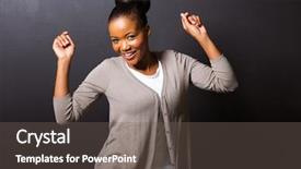  Presentation with african american teenager girl - Presentation design featuring happy african american girl dancing background and a gray colored foreground