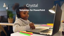  Presentation with distance learning - PPT theme having happy-african-american-girl-learning background and a dark gray colored foreground